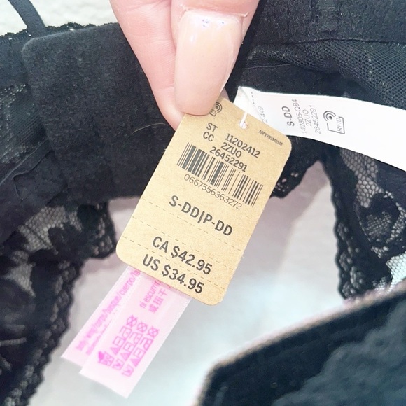 Pink Victoria's Secret Black Push Up Lace Hook Closure Bralette New - Picture 5 of 13